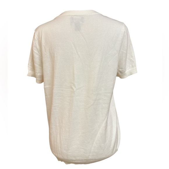 Lands End Cotton Modal Scoop Neck Short sleeved Sweater Creamy Ivory White Med - Picture 3 of 6